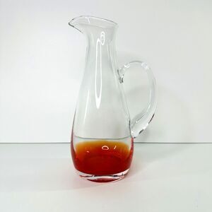 Clear Red Base Art Glass Pitcher Barware Cocktail Party‎ Water Heavy READ